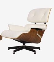 Mid Century Lounge Chair, White Leather&nbsp;