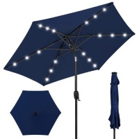 Outdoor Solar Patio Umbrella w/ Push Button Tilt, Crank Lift