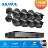 SANNCE 8CH DVR CCTV System 8PCS 2MP IP66 Waterproof Outdoor Security Bullet Cameras 1080P HDMI TVI CCTV DVR Surveillance Kit Black without HDD - New 