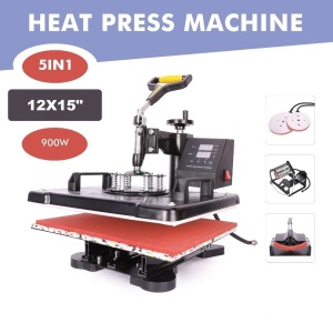 12" X 15" Dual LED monitor Heat Press 360 Degree Swivel Heat Press Machine Multifunction Sublimation Combo T Shirt Press Machine for Mug Hat Plate Cap Mouse Pad (Basic 5 in 1). Appears New