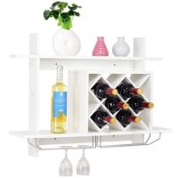 Wall Mount Wine Rack w/ Glass Holder & Storage Shelf
