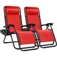 Set of 2 Adjustable Zero Gravity Patio Chair Recliners w/ Cup Holders 