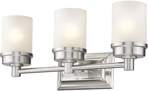 Odeums Traditional Interior 3-Light Bathroom Vanity Fixture in Brushed Nickel with Frosted Seeded Glass - Appears New 