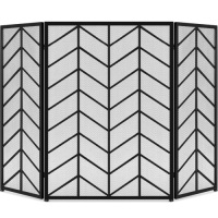 3-Panel Iron Chevron Fireplace Screen w/ Handles