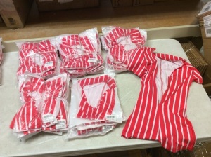 Lot of (38) Red/White Striped Short Sleeve Rompers, Large - New 