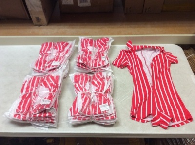 Lot of (29) Red/White Striped Short Sleeve Rompers, Small - New