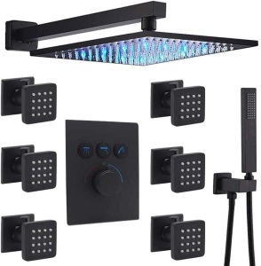 12 Inch Luxury LED Rainfall Shower Head System with 6 pcs Body Jets and Handheld Shower Faucet. NEW. $523 Retail Value