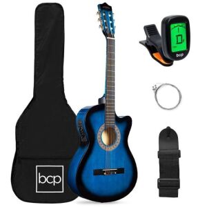 Beginner Acoustic Electric Cutaway Guitar Set w/ Case, Strap - 38in 