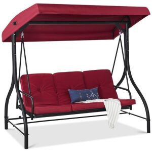 3-Seat Outdoor Canopy Swing Glider Furniture w/ Converting Flatbed Backrest 