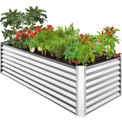 Outdoor Metal Raised Garden Bed for Vegetables, Flowers, Herbs - 8x4x2ft 