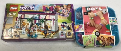 Lot of (1) LEGO Friends Andrea's Accessories Store, 294pc & (1) LEGO DOTS Bracelet Mega Bracelet Making Pack, 300pc - NEW