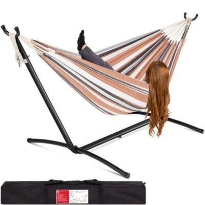 2-Person Brazilian-Style Double Hammock w/ Carrying Bag and Steel Stand 