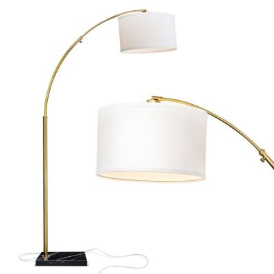 Brightech Logan Arc Floor Lamp w/ LED Bulb & Drum Shade, Antique Brass