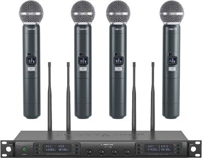 Phenyx Pro Wireless Microphone System, Quad Channel Wireless Mic, w/ 4 Handheld Dynamic Microphones, 4x40 Channels, Auto Scan, Long Distance 328ft