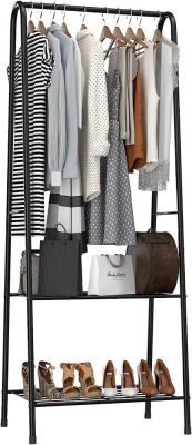 Clothing Garment Rack Organizer with 2 Tier Metal Shelf, Black 