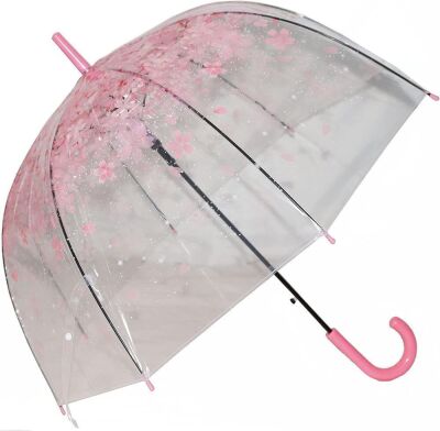 Kung Fu Smith Pink Flower Clear Bubble Stick Umbrella 