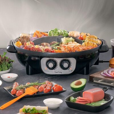 Food Party 2 in 1 Electric Smokeless Grill and Hot Pot 