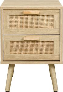 Finnhomy Nightstand with 2 Hand Made Rattan Decorated Drawers