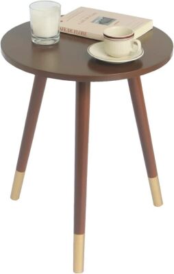 AWASEN Small Round Side Table, Coffee/Gold 