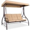 3-Seat Outdoor Canopy Swing Glider Furniture w/ Converting Flatbed Backrest 