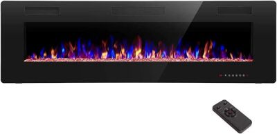 R.W.FLAME 68 inch Recessed and Wall Mounted Electric Fireplace, Ultra Thin and Low Noise, Fit for 2 x 6 Stud, Remote Control with Timer, Touch Screen, Adjustable Flame Color and Speed 