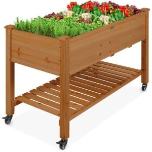 Mobile Raised Garden Bed Elevated Planter w/ Wheels, Shelf - 48x23.25x32in 