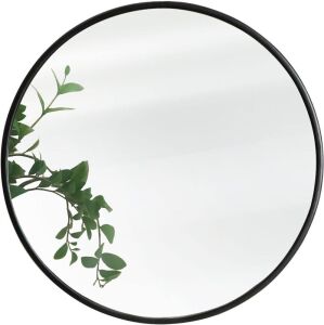 24" Round Metal Framed Wall Mirror, Black 