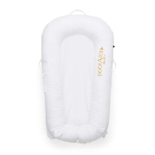 DockATot Deluxe+ Dock, The All in One Baby Lounger, Removeable Cover, 18" x 30-34", Pristine White - Appears New