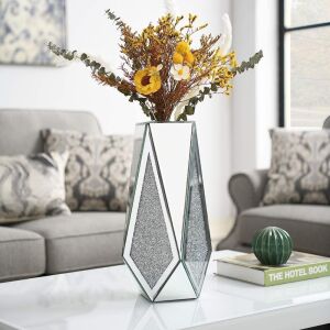 Mireo Mirrored Crushed Diamond Flower Vase, 15''H 