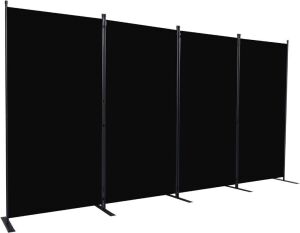 CHOSENM 4 Panel Folding Privacy Screen Room Divider with Wider Support Feet, 136" W x 71" H, Black 