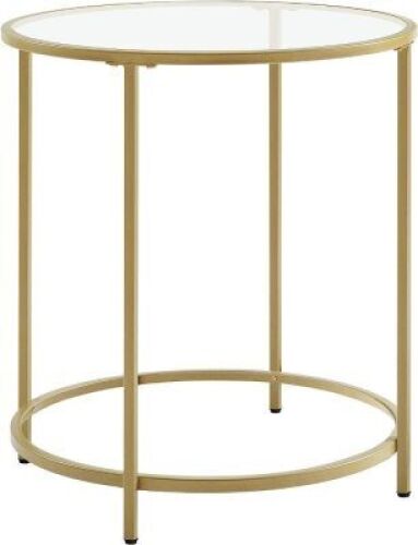 VASAGLE Round&nbsp;Glass End Table with Metal Frame, Gold&nbsp;