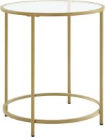 VASAGLE Round&nbsp;Glass End Table with Metal Frame, Gold&nbsp;