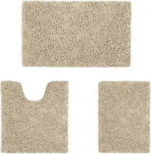 HOMEIDEAS 3 Piece&nbsp;Ultra Soft Non Slip and Absorbent Chenille Bath Rug Set, Beige