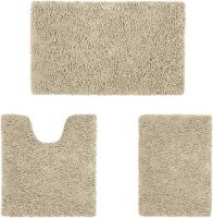 HOMEIDEAS 3 Piece&nbsp;Ultra Soft Non Slip and Absorbent Chenille Bath Rug Set, Beige