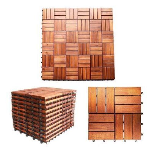 CLOVERHOLM Hardwood Interlocking Patio Deck Tiles, Teak, 12" x 12", 10pc&nbsp;