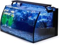 Hygger Horizon 8 Gallon LED Glass Aquarium Kit for Starters with 7W Power Filter Pump, 18W Colored LED Light, Wide View Curved Shape Fish Tank with Undetachable 3D Rockery Background Decor&nbsp;