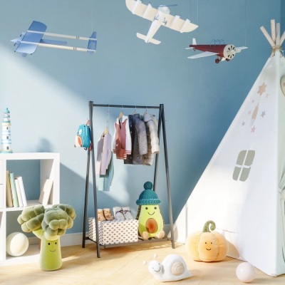 Kids Clothes Rack Garment Rack with Storage Shelf and Hooks