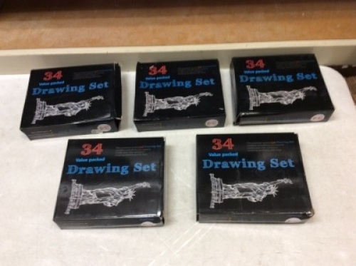 Lot of (5) 34 Pc Artist Sketching and&nbsp;Drawing Sets - Appear&nbsp;New