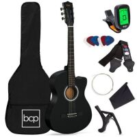 Beginner Acoustic Cutaway Guitar Set w/ Case, Strap, Capo - 38in&nbsp;