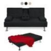 Linen Upholstered Convertible Sofa Bed Futon w/ 2 Cupholders&nbsp;
