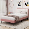 Konprosp Twin Bed Frame with Upholstered Headboard, Wooden Slats Support, Pink & White - Cut in Bottom Fabric 