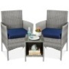 3-Piece Outdoor Patio Wicker Bistro Set w/ Side Storage Table