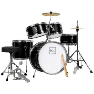 Kids Beginner All Wood Acoustic Drum Kit Starter Set w/ Stool, Drumsticks 