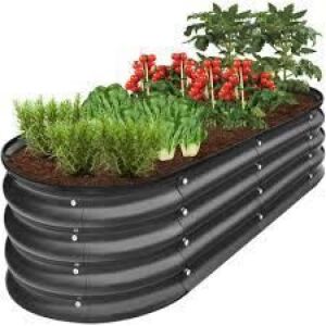 Outdoor Metal Raised Oval Garden Bed for Vegetables, Flowers - 8x2x1ft