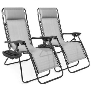 Set of 2 Adjustable Zero Gravity Patio Chair Recliners w/ Cup Holders 