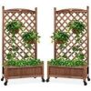 Set of 2 Wood Planter Box & Lattice Trellis w/ Optional Wheels - 48in