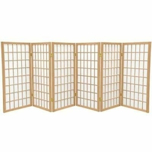 Oriental Furniture 3 ft. Tall Window Pane Shoji Screen,&nbsp;Natural,&nbsp;6 Panels - Appears New&nbsp;