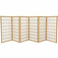 Oriental Furniture 3 ft. Tall Window Pane Shoji Screen,&nbsp;Natural,&nbsp;6 Panels - Appears New&nbsp;