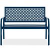 Indoor Outdoor Steel Bench w/ Geometric Backrest, Foot Levelers 