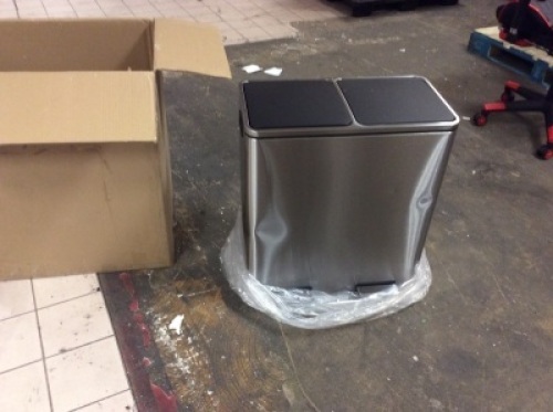 Stainless Steel Dual Compartment Trash/Recycle Bin - Appears New with Cosmetic Damage